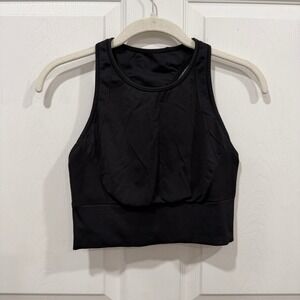 Lululemon Black Racerback High‎ Neck Crop Sports Bra Size 8